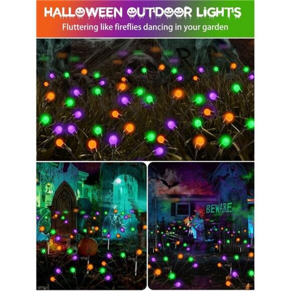 6 Pack Halloween Decorations Outdoor Solar Pathway Lights, Solar Firefly Lights - Picture 5 of 7